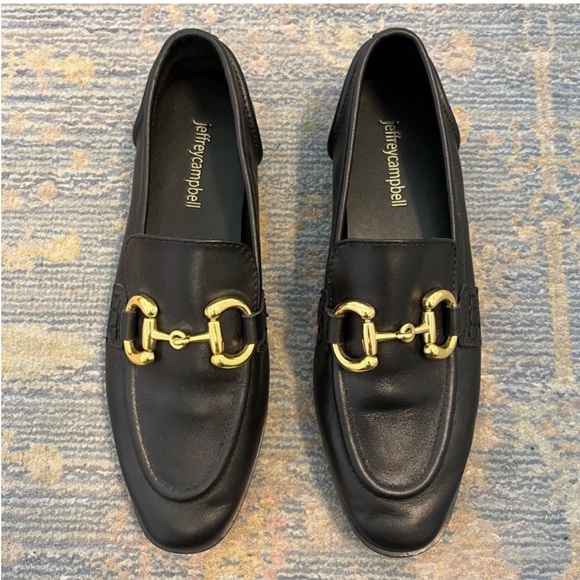 Jeffrey Campbell Loafers Velviteen Horsebit Bit Chain Slip On Flats Black Gold 7 - Picture 4 of 8